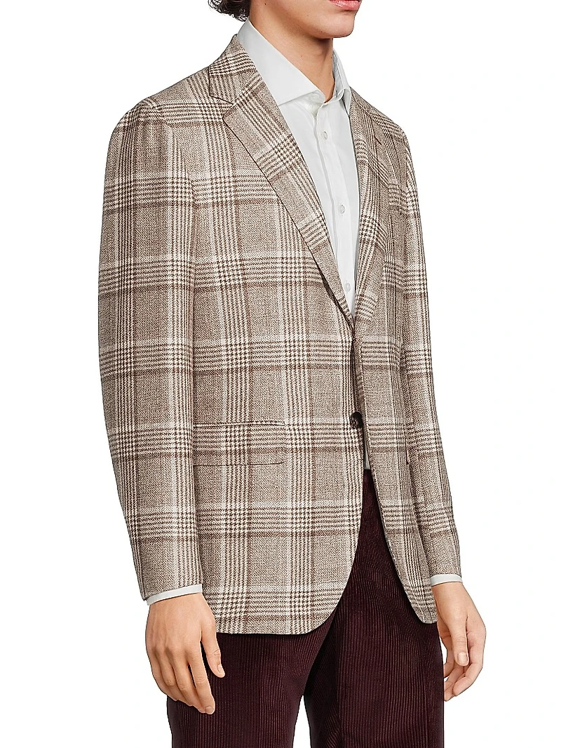 Plaid Wool-Blend Two-Button Jacket