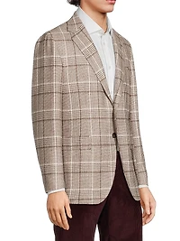 Plaid Wool-Blend Two-Button Jacket
