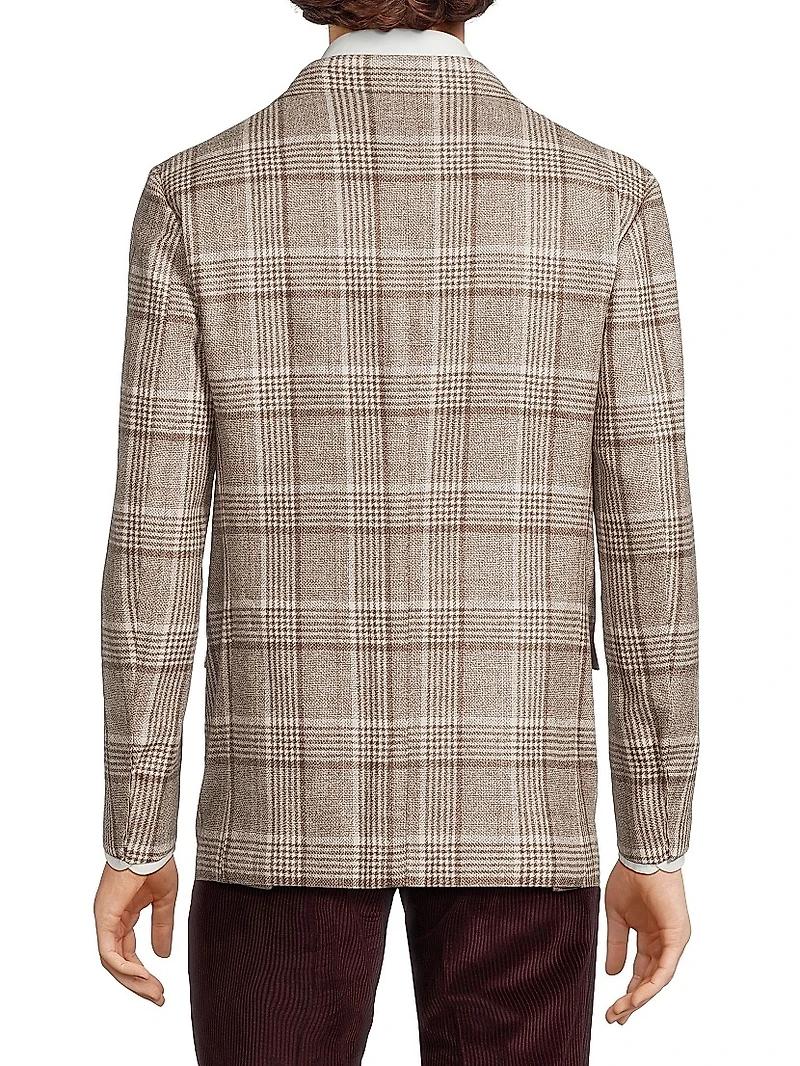 Plaid Wool-Blend Two-Button Jacket
