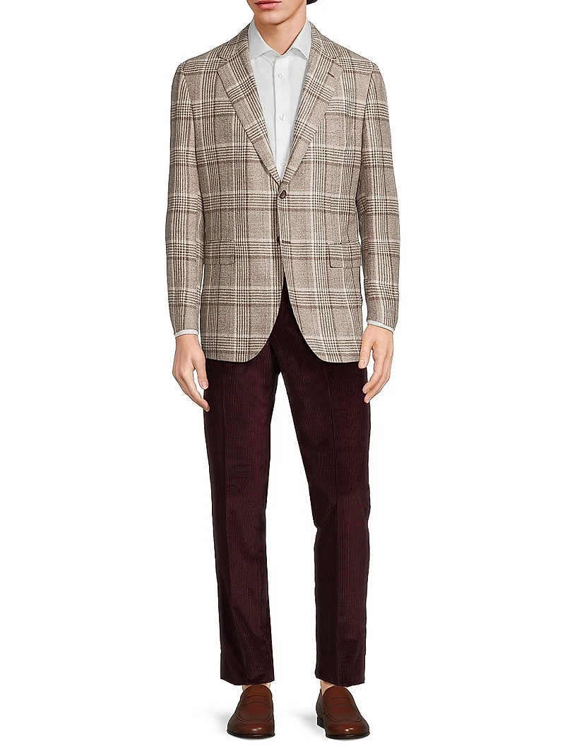 Plaid Wool-Blend Two-Button Jacket