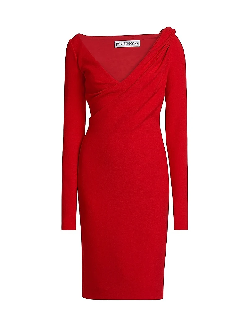 Asymmetric Draped V-Neck Sheath Dress