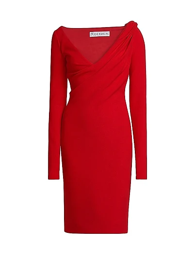 Asymmetric Draped V-Neck Sheath Dress