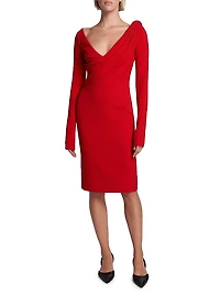 Asymmetric Draped V-Neck Sheath Dress
