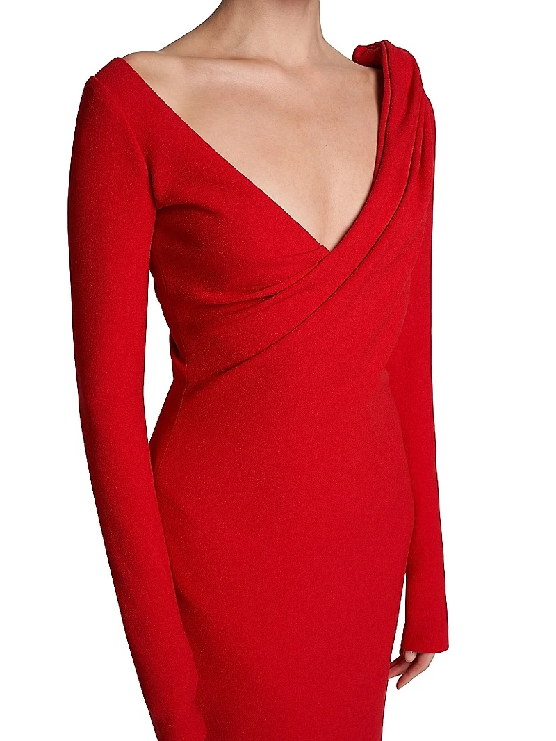 Asymmetric Draped V-Neck Sheath Dress