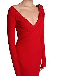 Asymmetric Draped V-Neck Sheath Dress