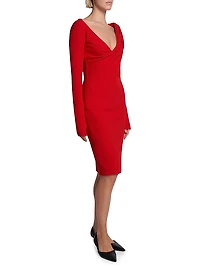 Asymmetric Draped V-Neck Sheath Dress