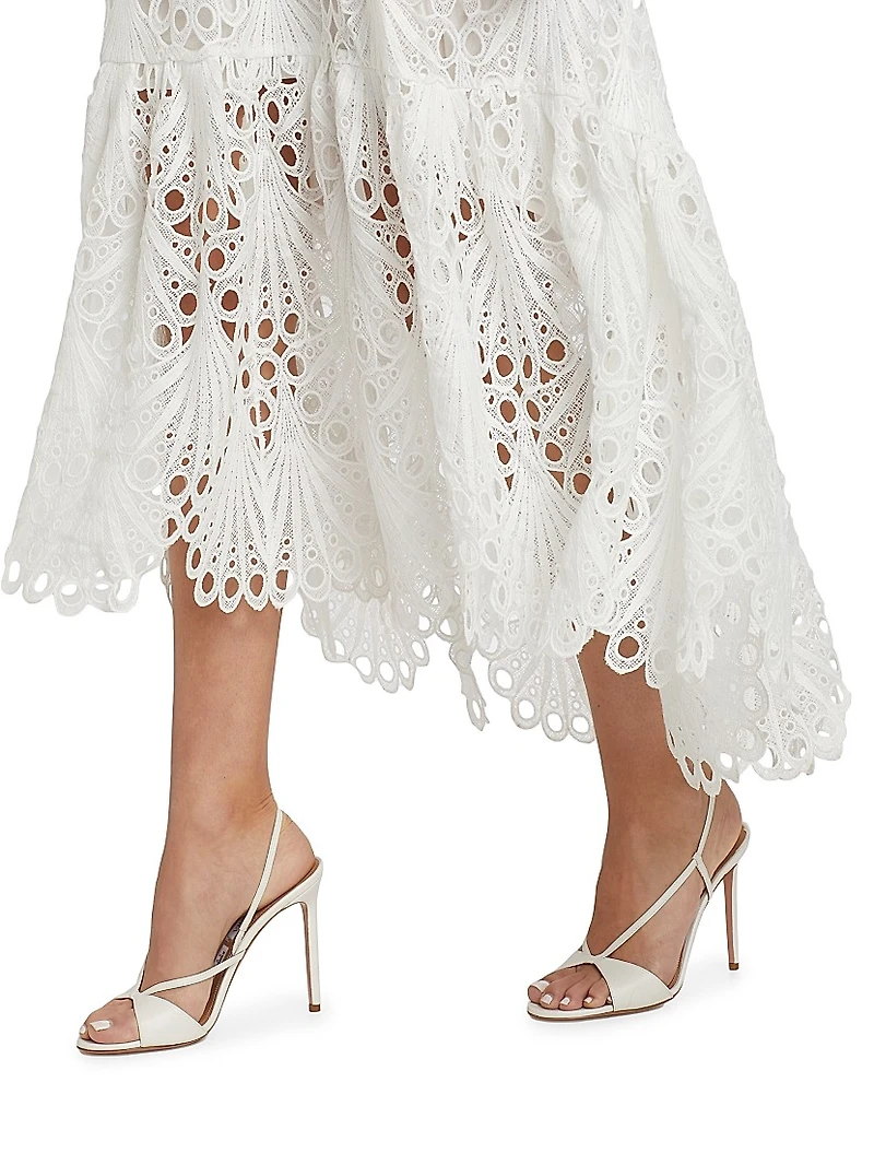 Belle Eyelet Scallop Midi-Dress