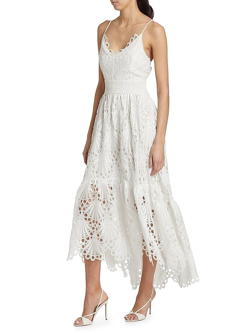 Belle Eyelet Scallop Midi-Dress