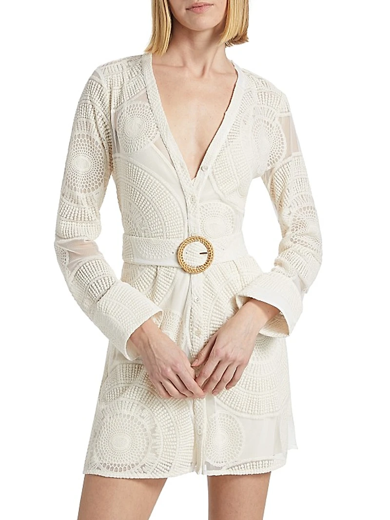 Teresa Embroidered Belted Minidress