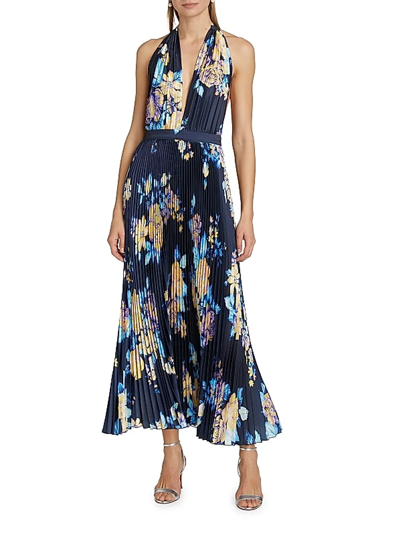 Moderniste Floral Plissé Halter Gown