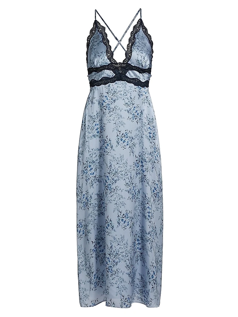 Roya Floral Silk Slip Midi-Dress