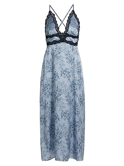 Roya Floral Silk Slip Midi-Dress
