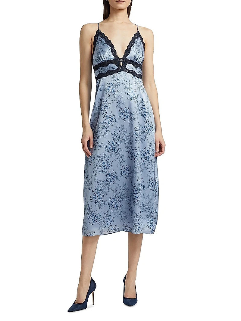 Roya Floral Silk Slip Midi-Dress