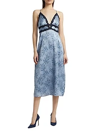 Roya Floral Silk Slip Midi-Dress