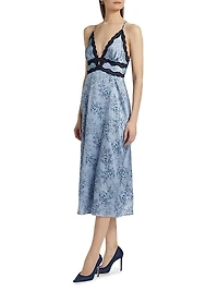 Roya Floral Silk Slip Midi-Dress