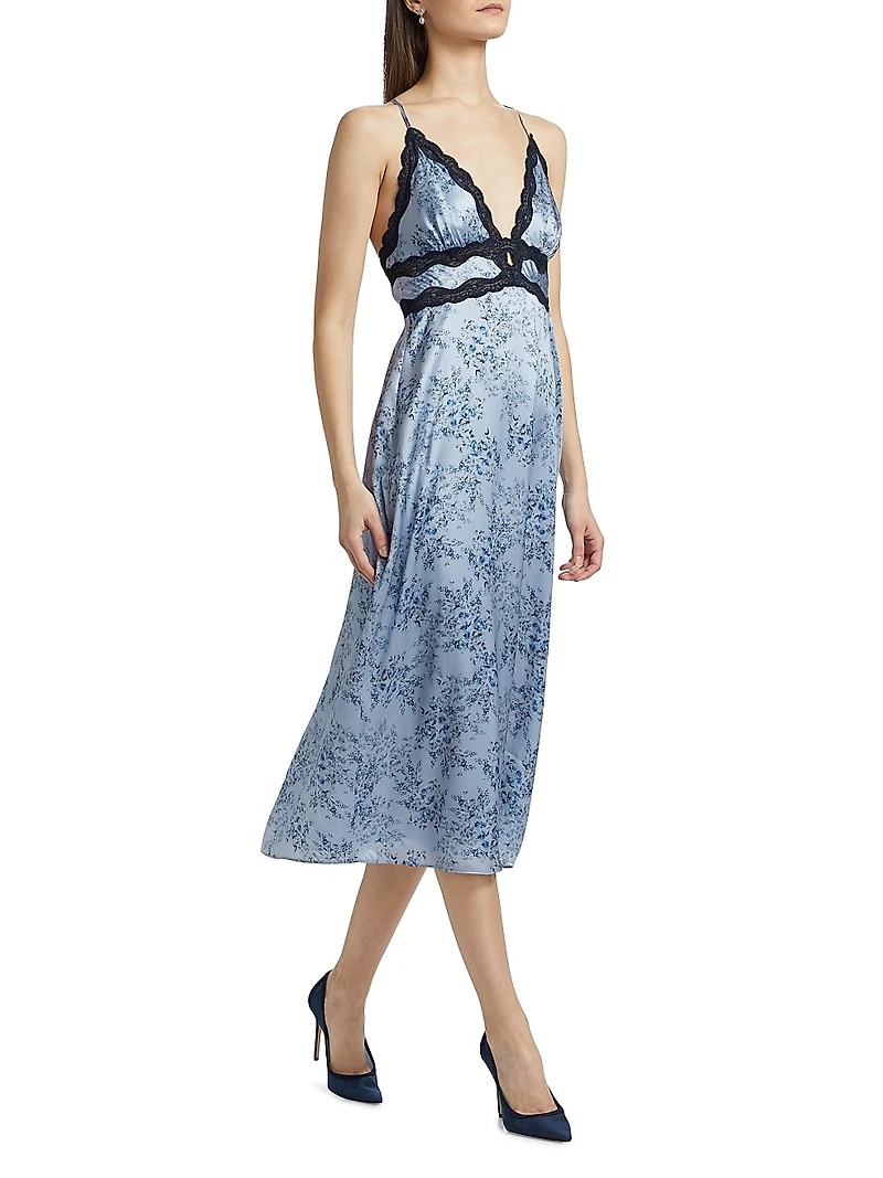 Roya Floral Silk Slip Midi-Dress