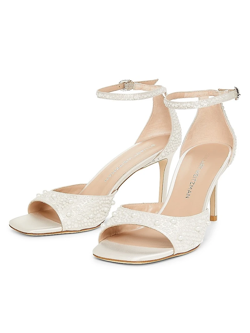 Bliss 75MM Imitation-Pearl-Embellished Satin Sandals