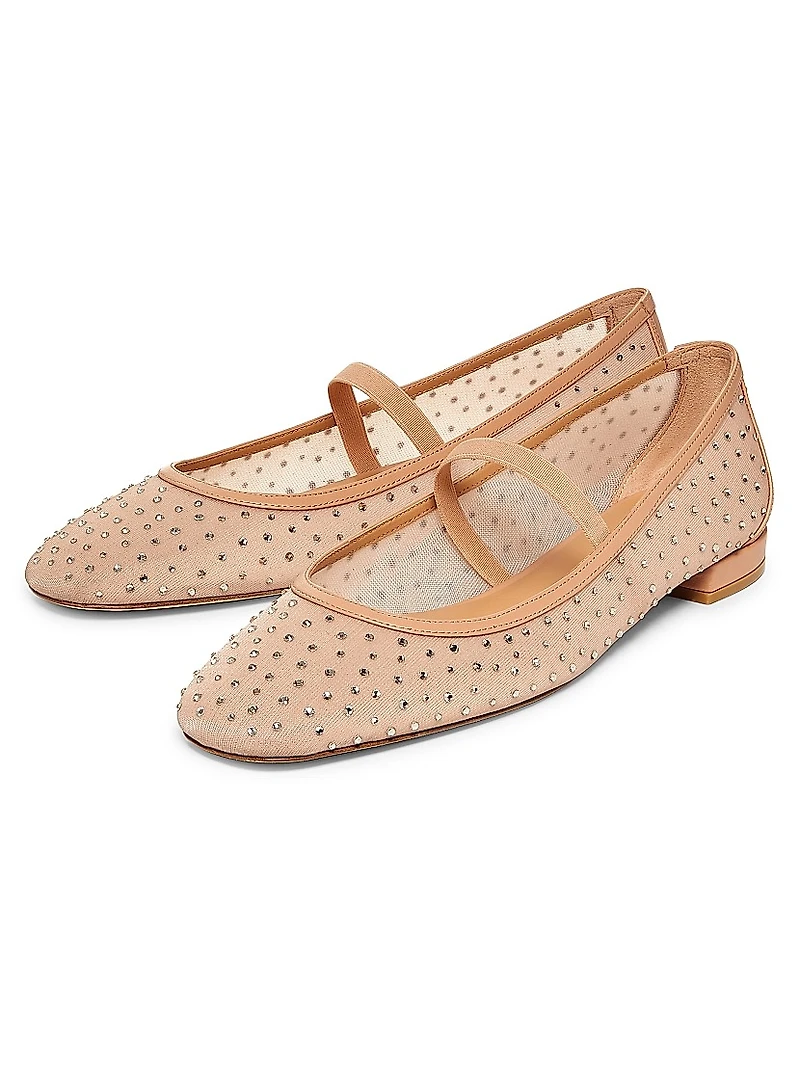Arabella Crystal-Embellished Mesh Flats