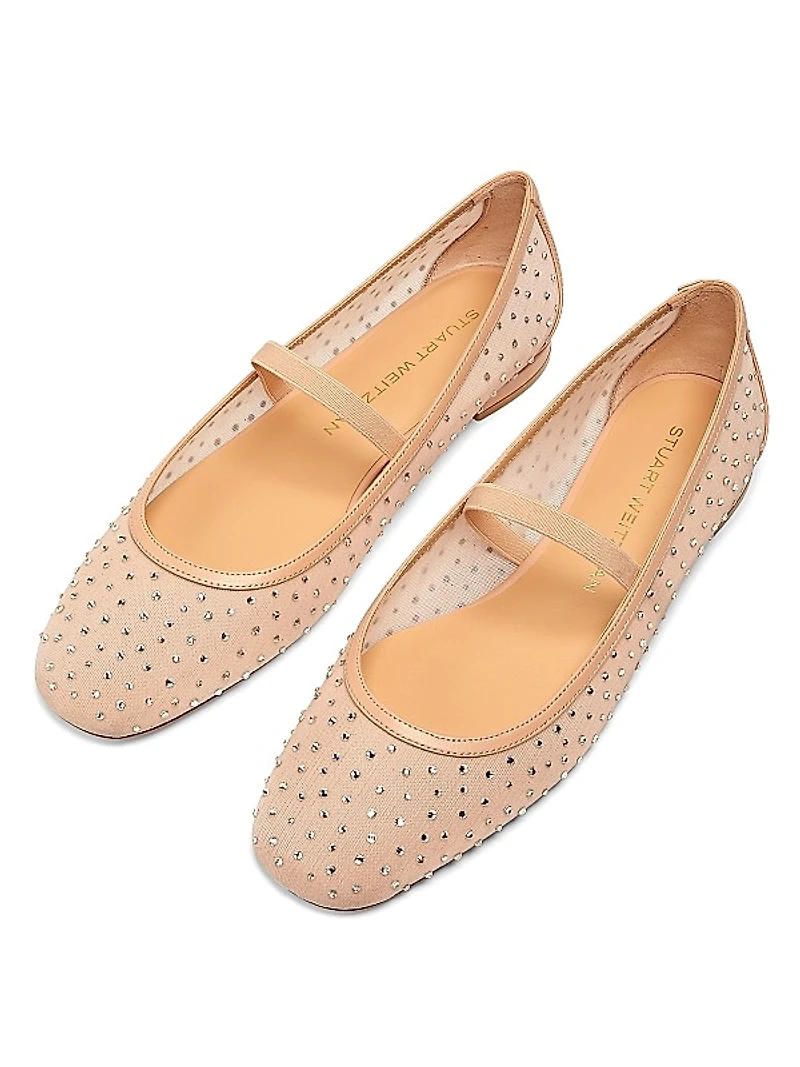 Arabella Crystal-Embellished Mesh Flats
