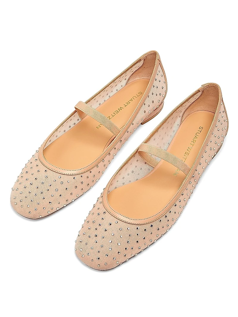 Arabella Crystal-Embellished Mesh Flats
