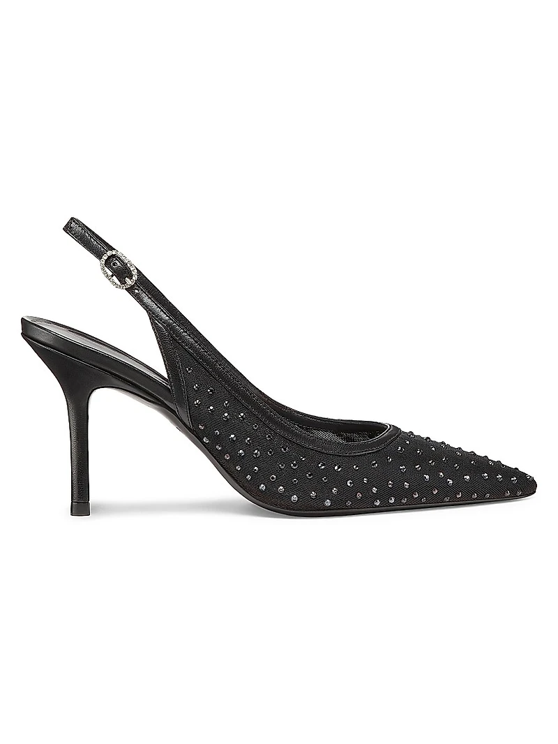 Emilia 85MM Mesh Crystal-Embellished Slingback Pumps
