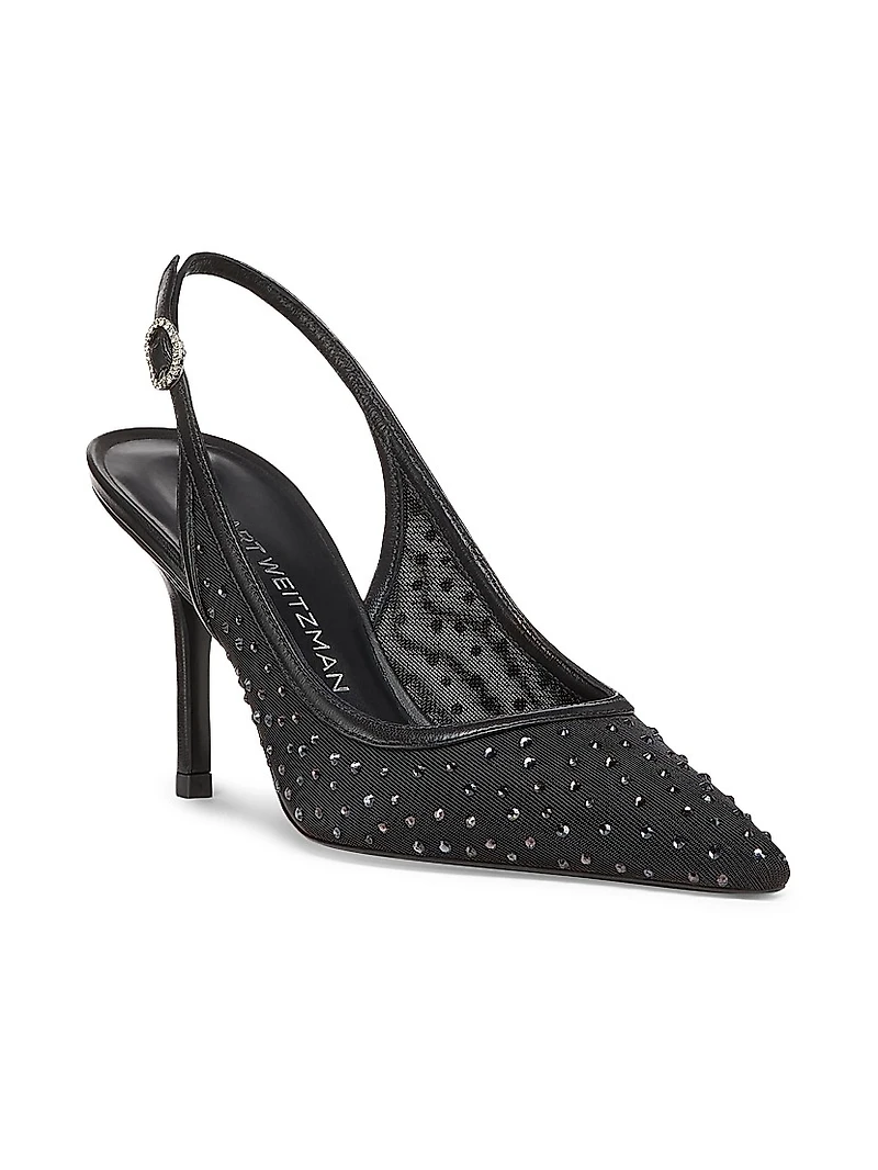 Emilia 85MM Mesh Crystal-Embellished Slingback Pumps