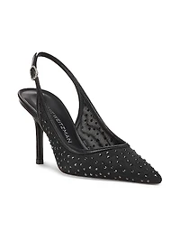 Emilia 85MM Mesh Crystal-Embellished Slingback Pumps