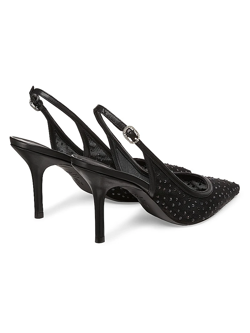 Emilia 85MM Mesh Crystal-Embellished Slingback Pumps