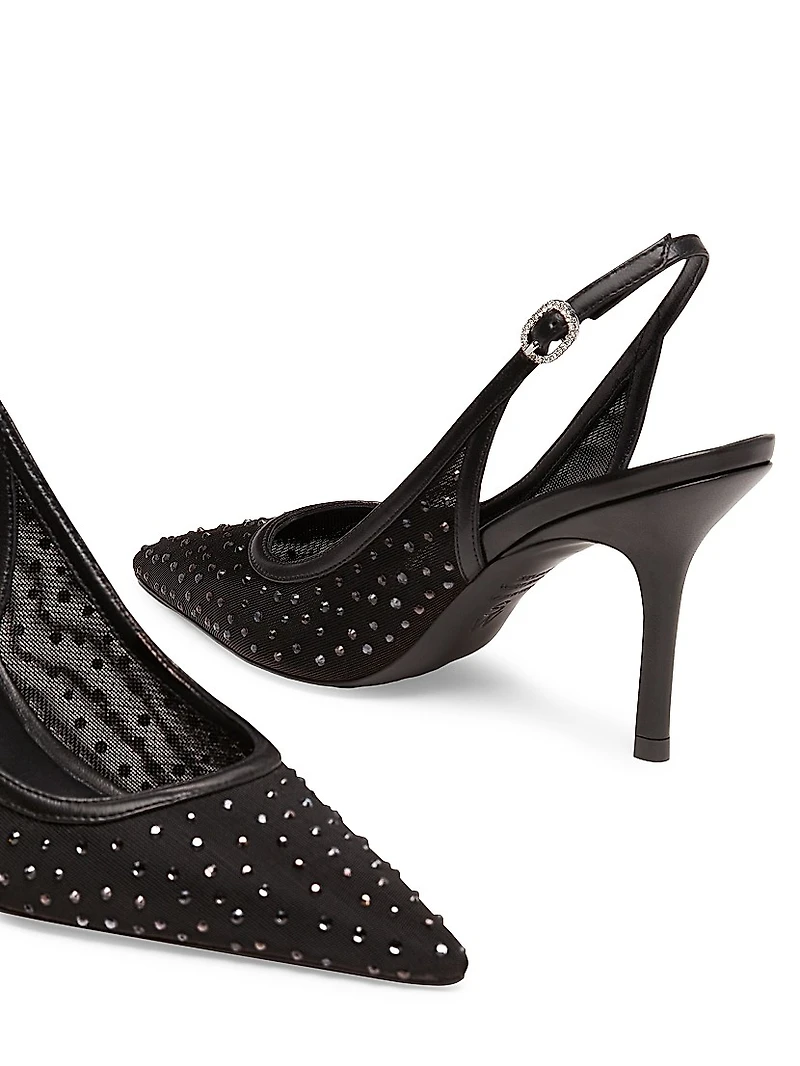 Emilia 85MM Mesh Crystal-Embellished Slingback Pumps