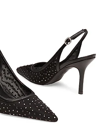 Emilia 85MM Mesh Crystal-Embellished Slingback Pumps