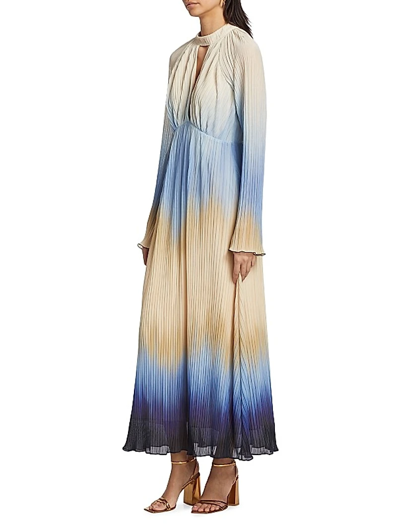 Calina Ombré Plissé Midi-Dress
