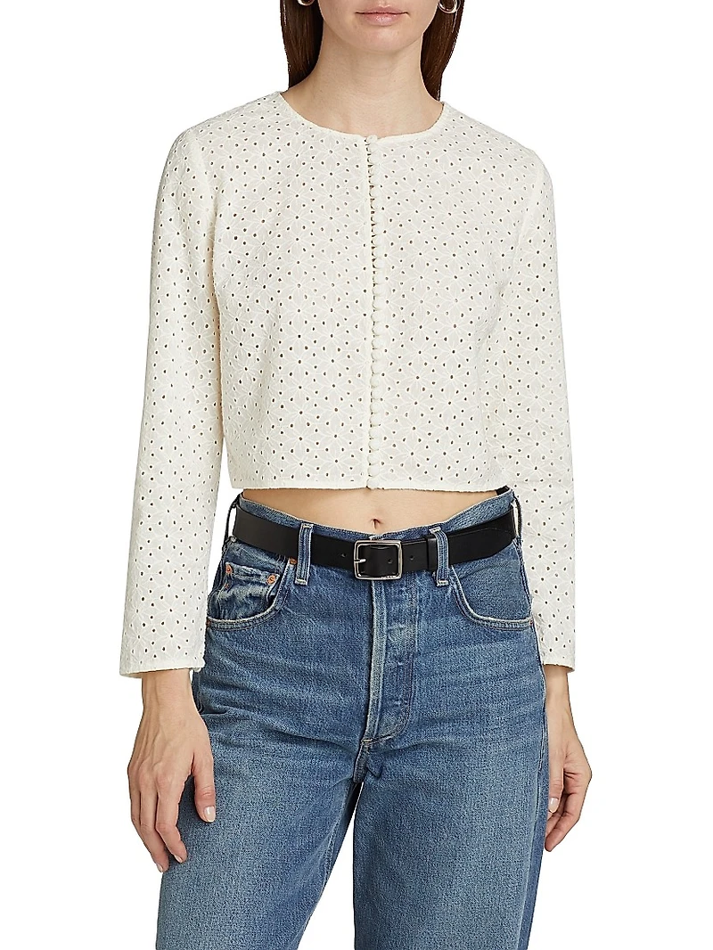 Floral Eyelet Crop Jacket