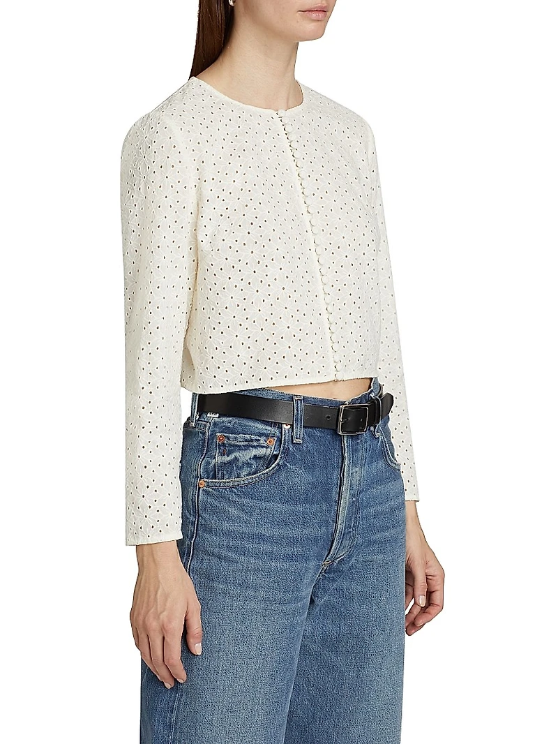 Floral Eyelet Crop Jacket