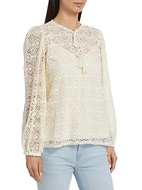 Geometric Lace Tassel Blouse