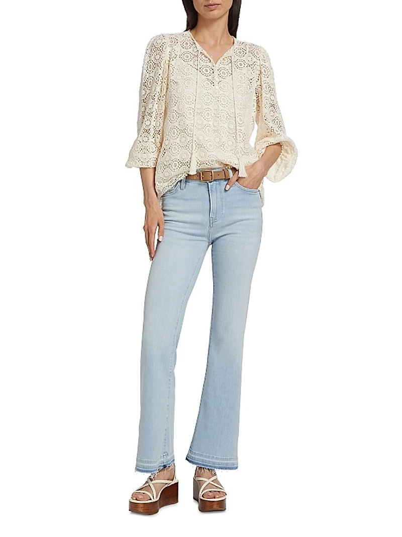 Geometric Lace Tassel Blouse