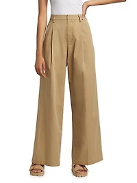 Pleated Cotton Wide-Leg Pants