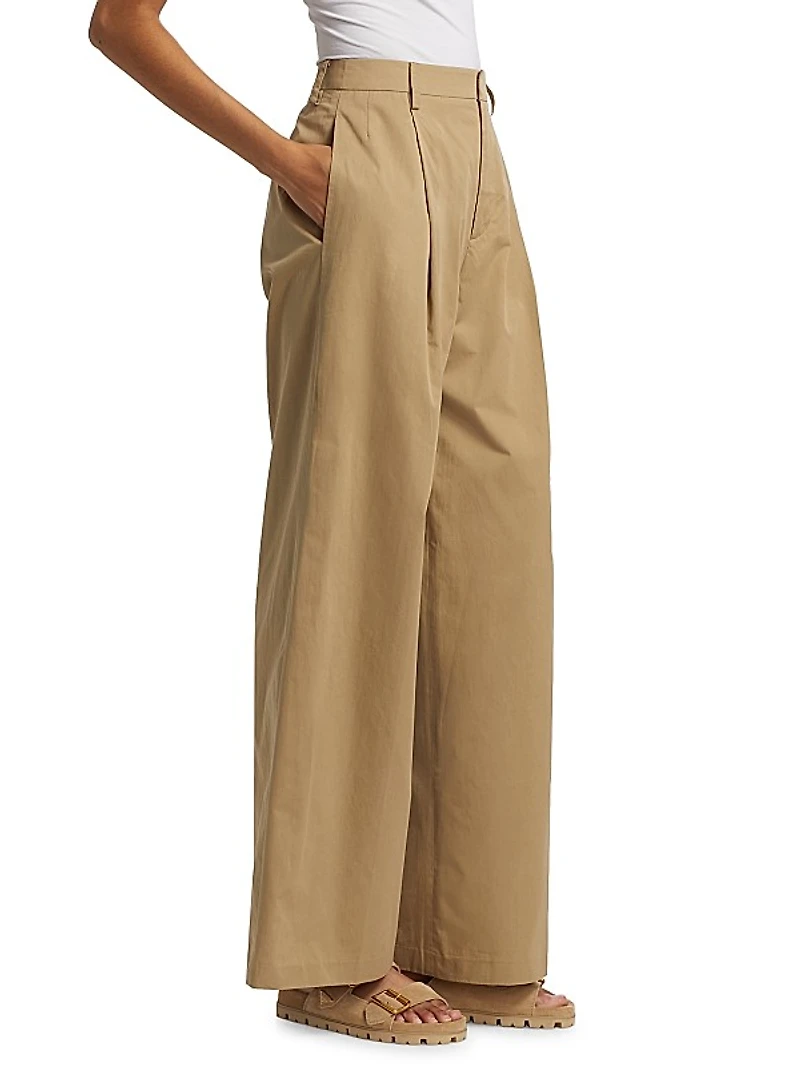 Pleated Cotton Wide-Leg Pants