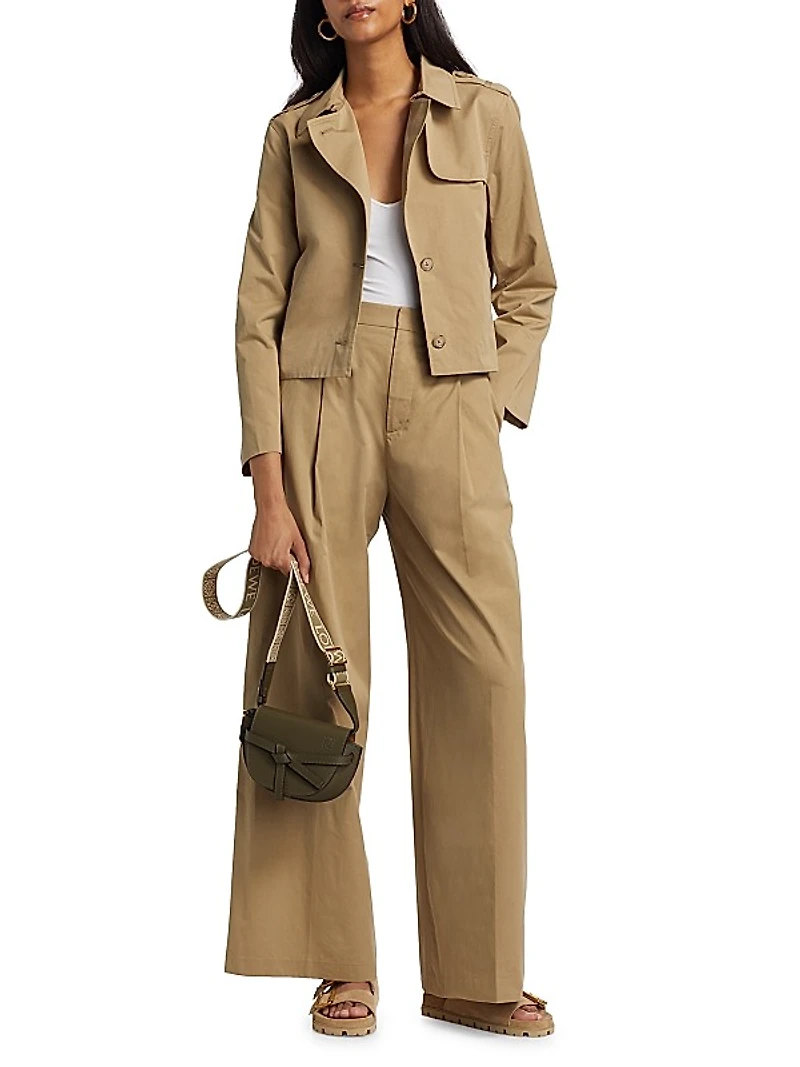 Pleated Cotton Wide-Leg Pants