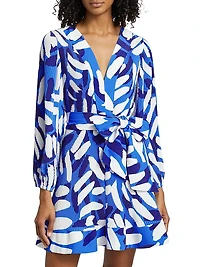 Liv Brushstroke Pleated Tie-Waist Minidress