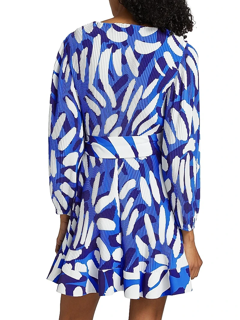 Liv Brushstroke Pleated Tie-Waist Minidress