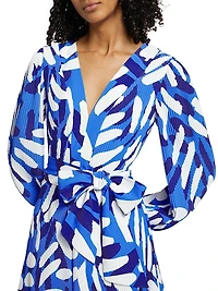 Liv Brushstroke Pleated Tie-Waist Minidress