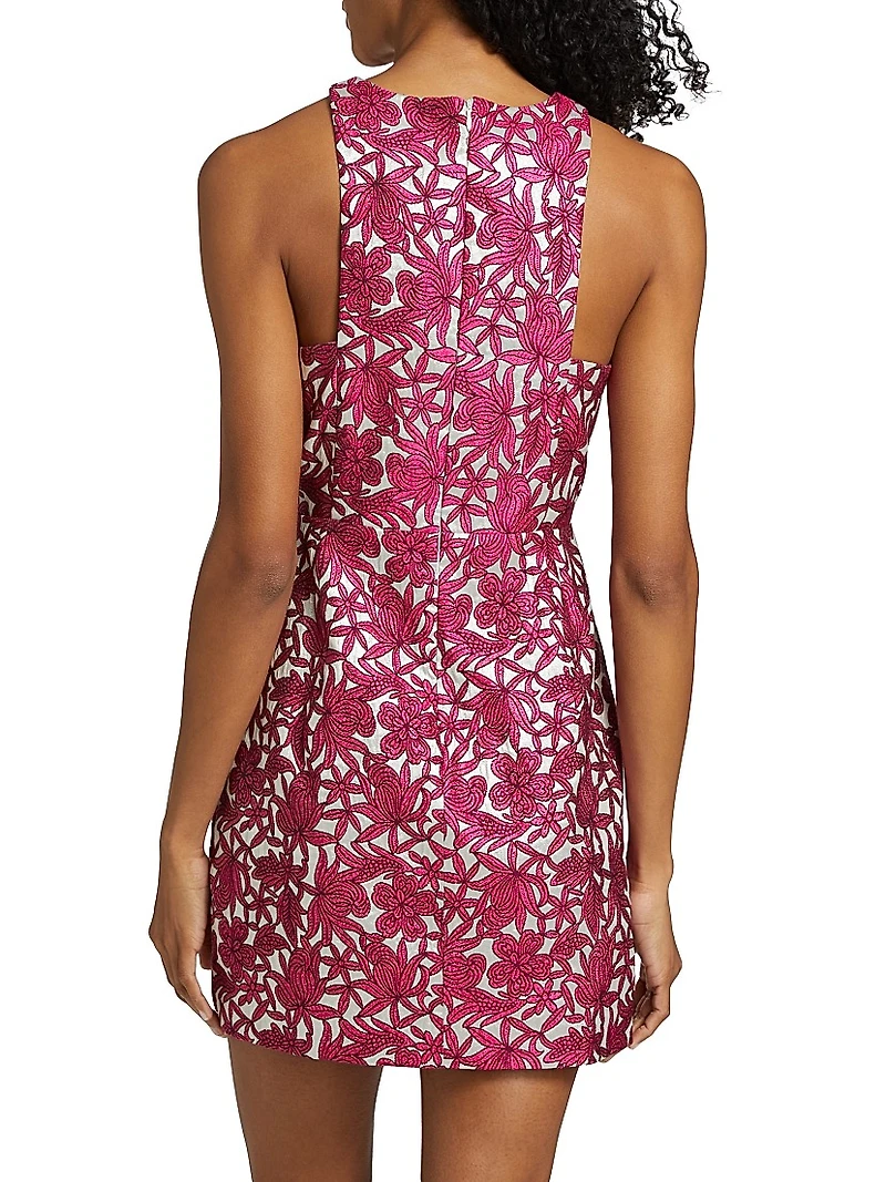 Floral Jacquard Halter Minidress