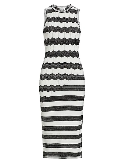 Asymmetric Zig-Zag Knit Midi-Dress