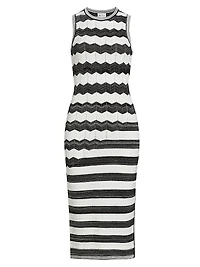 Asymmetric Zig-Zag Knit Midi-Dress