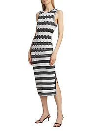 Asymmetric Zig-Zag Knit Midi-Dress