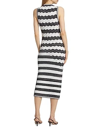 Asymmetric Zig-Zag Knit Midi-Dress
