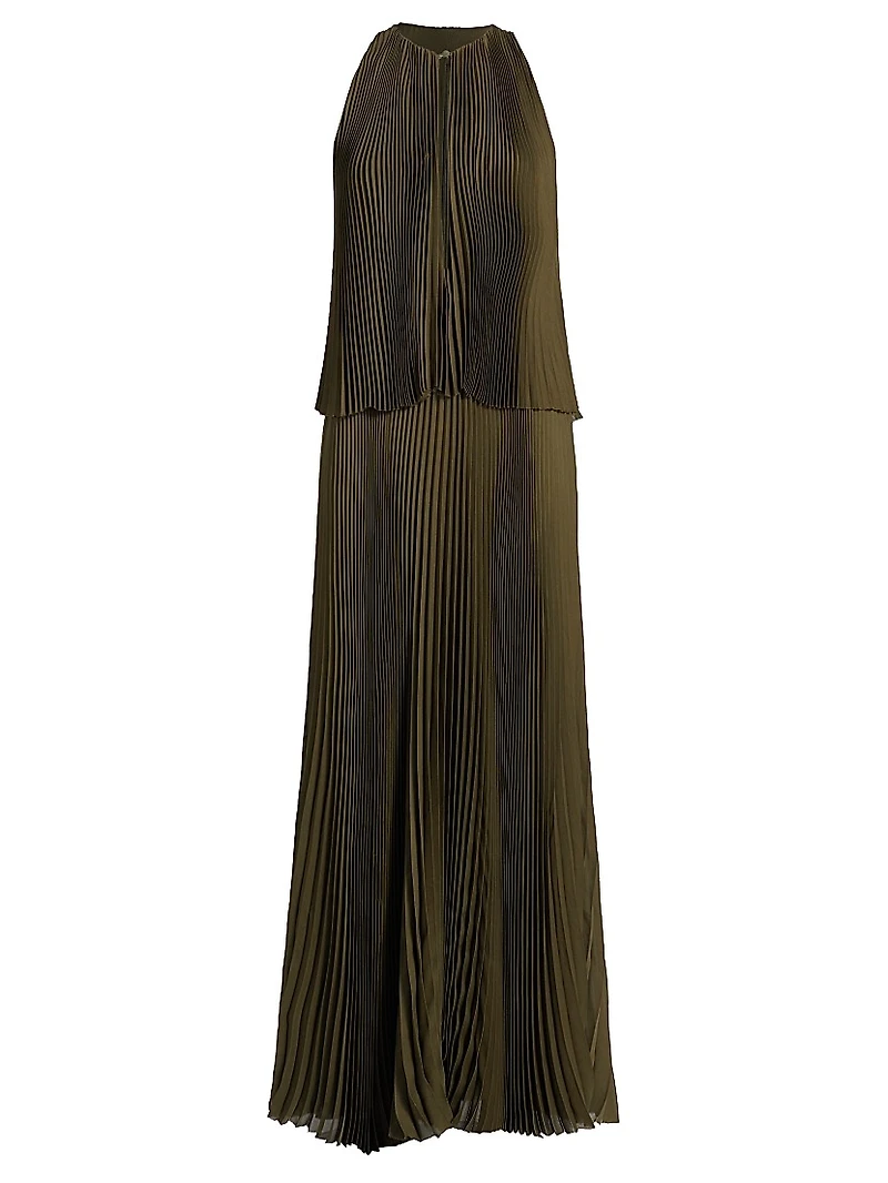 Pleated Tiered Halter Maxi Dress
