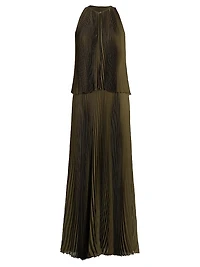 Pleated Tiered Halter Maxi Dress