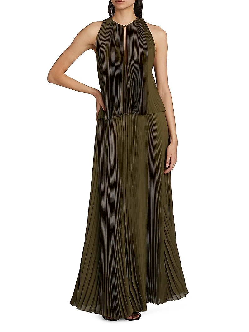 Pleated Tiered Halter Maxi Dress
