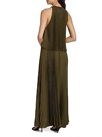 Pleated Tiered Halter Maxi Dress